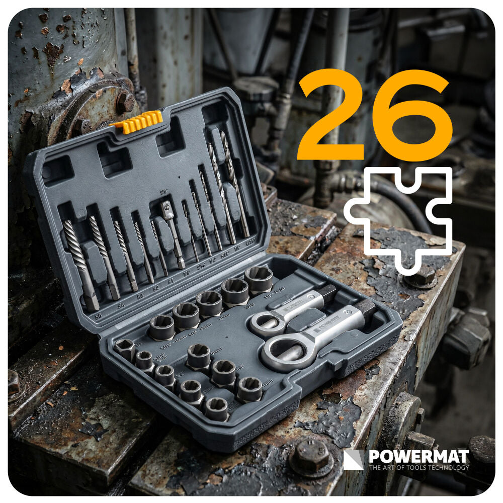 Kit extractoare pentru indepartarea suruburilor PM-ZPWN-26T, 26 bucati, Powermat PM1617