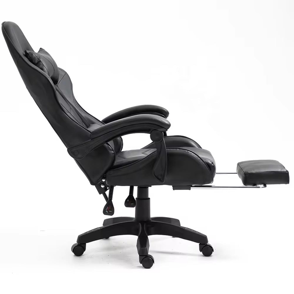 Scaun pentru gaming rotativ cu suport pentru picioare, negru, Lean 30552