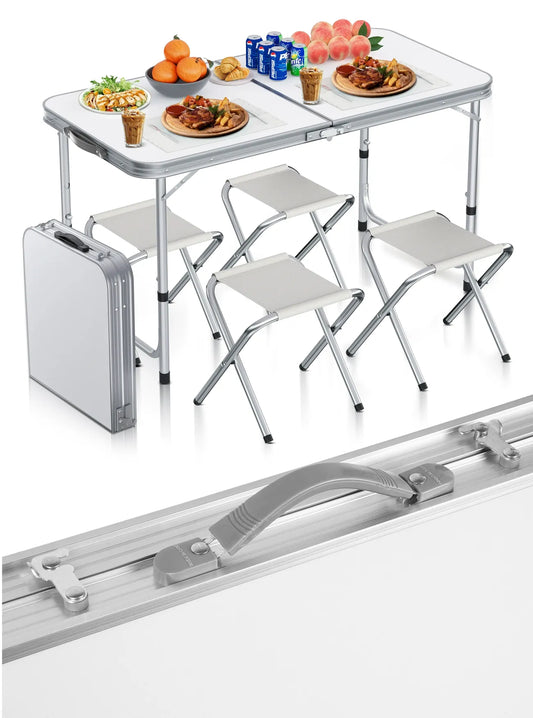 Set masa 120 x 60 x 70/60/54 cm  si 4 scaune pliabile pentru camping  27 x 32,5 x 35,5 cm, MalTec  112755