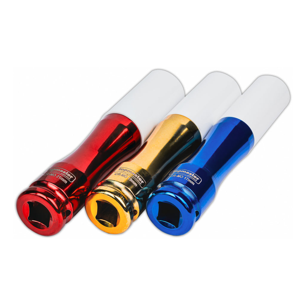 Set tubulare de impact, 1/2" 17,19,21mm cu protectie 150 mm, Topmaster 338808