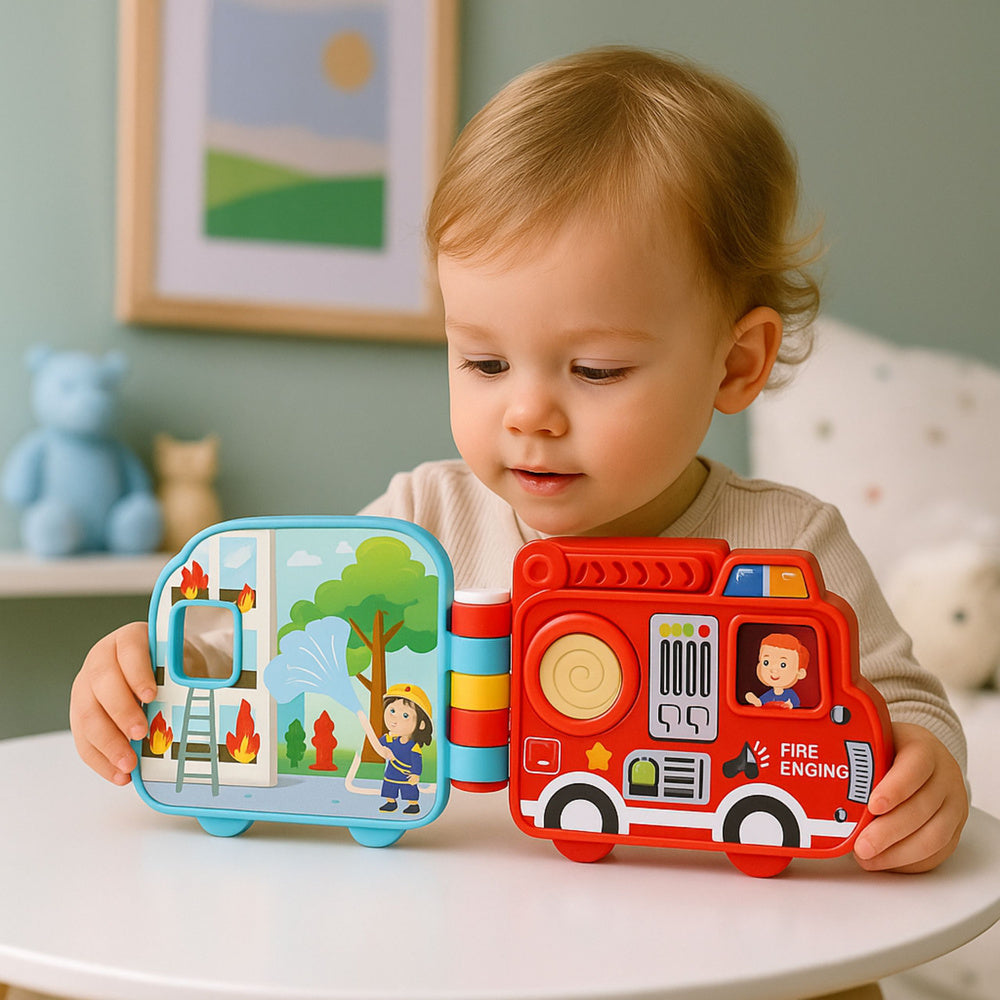 Carte interactiva educationala Beep Beep Car Book, vehicule, sunete, muzica, 20 x 13 x 4.5 cm, Lean 28645