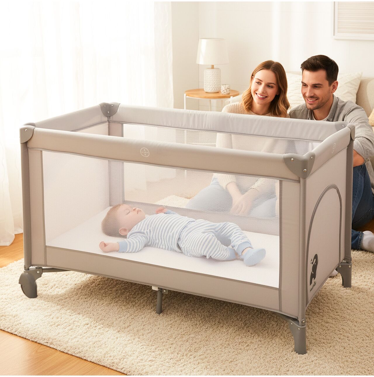 Patut pliabil pentru bebelusi, 125 x 65.5 x 76 cm, MalPlay 113164