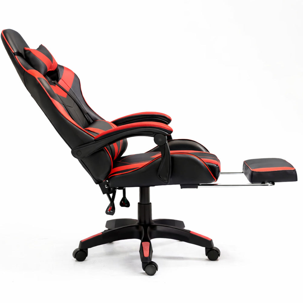 Scaun pentru gaming rotativ cu suport pentru picioare, negru / rosu, Lean 30554