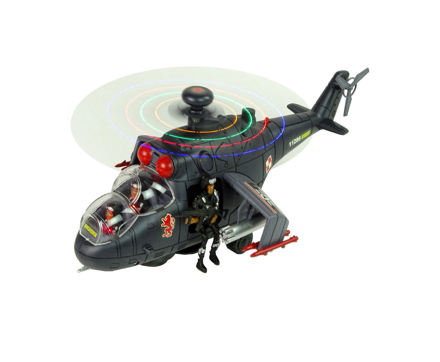 Elicopter militar cu efecte sonore si luminoase, 34 x 24 x 16 cm, set cu figurine 3 soldati, Lean 10037