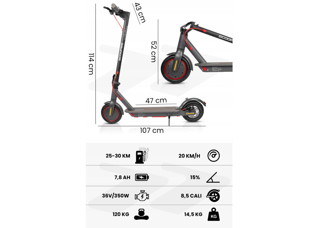 Trotineta electrica UrbanEvo, 25-30 km / h, 7.8 Ah, 350 W, MalTec 112445