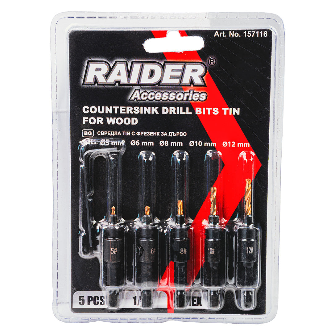 Set burghie pentru lemn 1 / 4" HEX, Ø5, 6, 8, 10, 12 mm, 5 bucati, Raider 157116