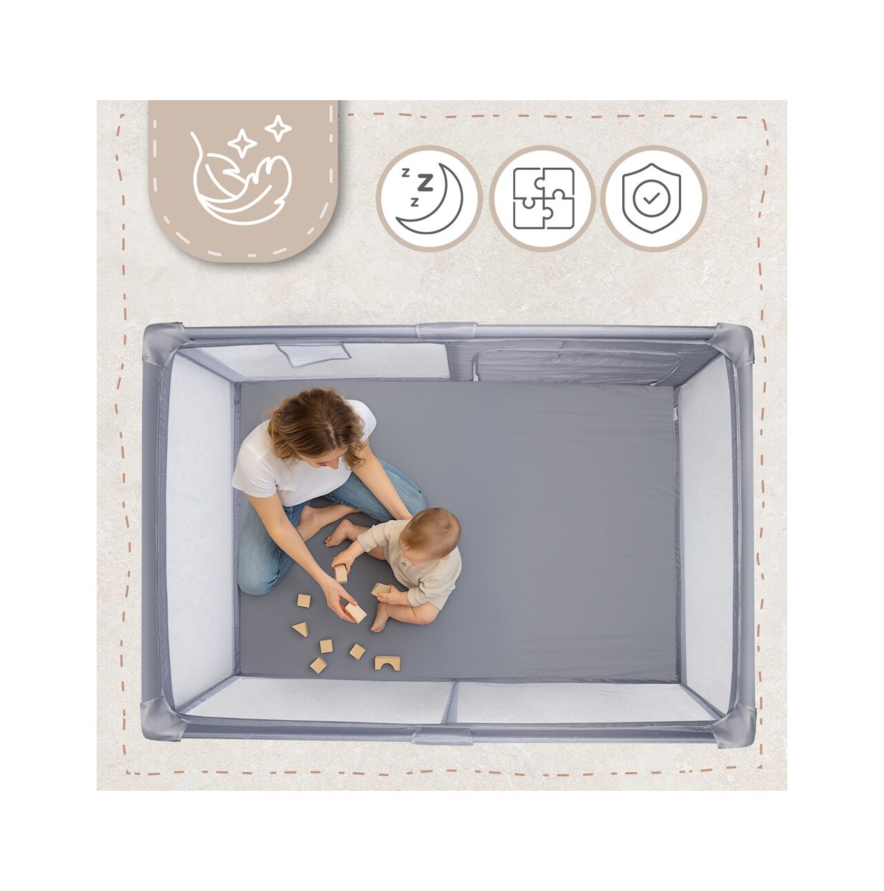 Tarc de joaca pliabil pentru copii, 120 x 180 cm, gri, MalPlay 113161