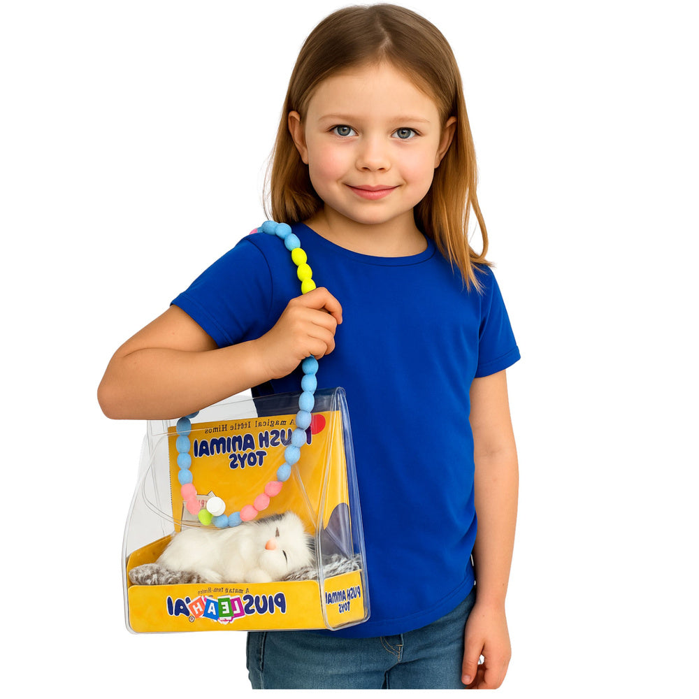 Figurina decorativa pisica alba somnoroasa cu sunete, perna 18 x 15 cm, set cu geanta transparenta, Lean 27895