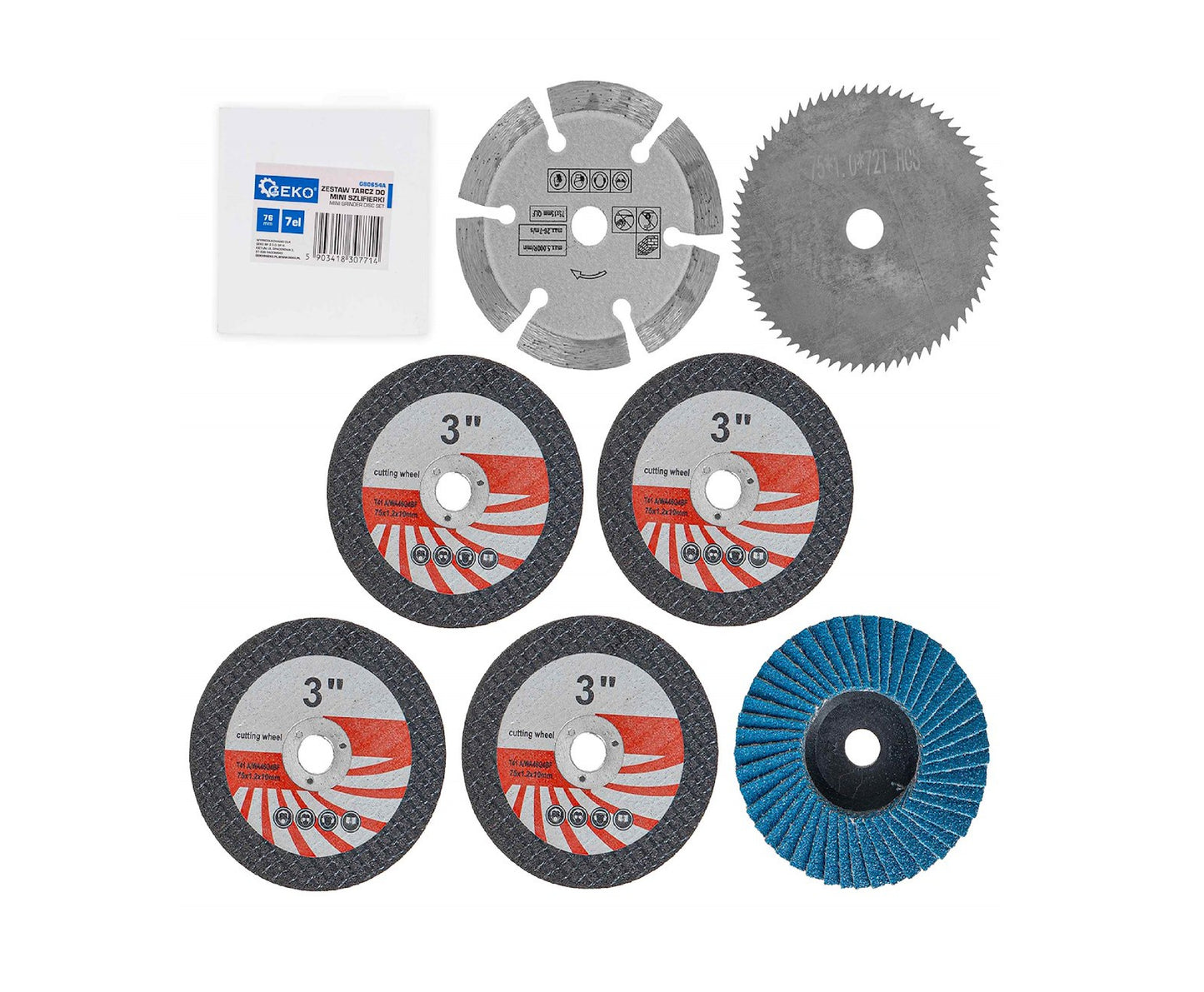 Set discuri pentru mini polizor unghiular, 76 mm, 7 bucati, Geko G80654A