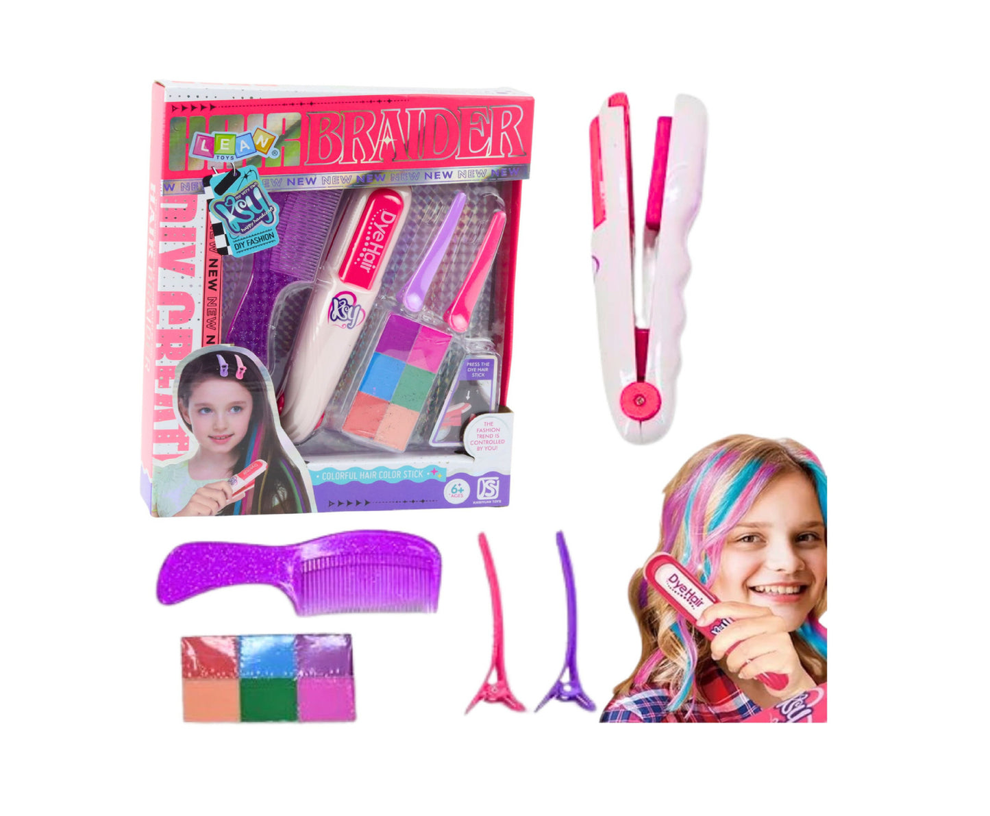 Set colorare par cu accesorii, placa de par, pieptene, 2 agrafe, 25.5 x 21.5 x 4.5 cm, Lean 27407