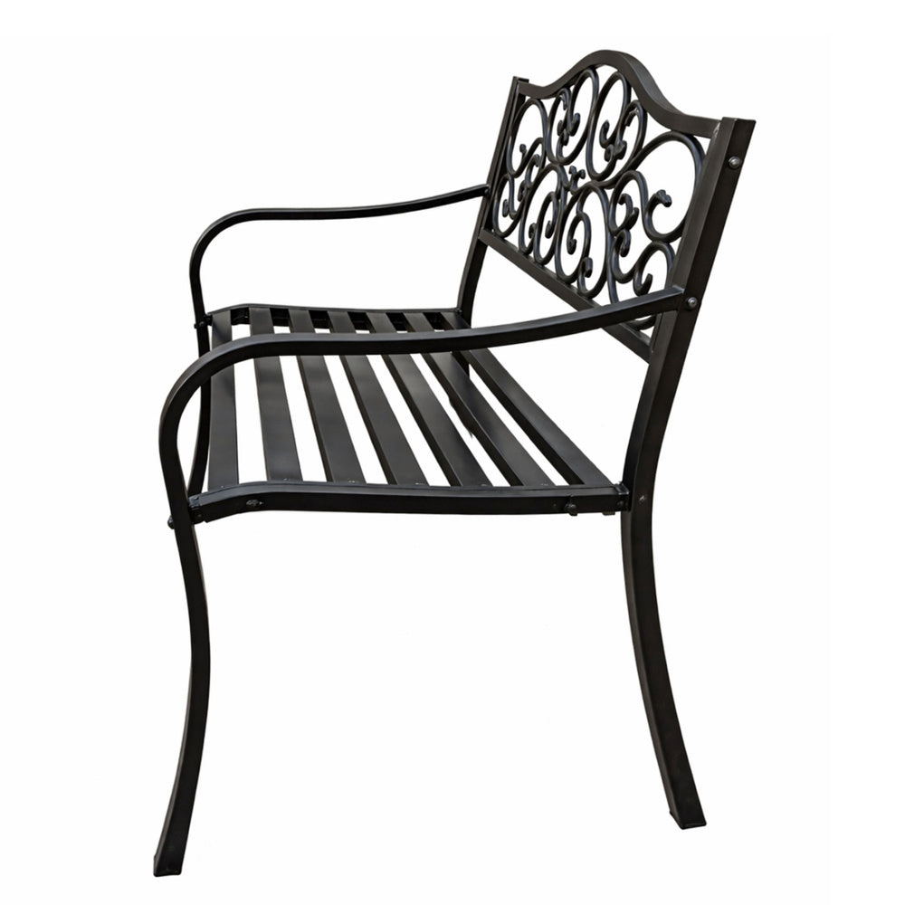 Banca pentru terasa cu spatar metalic decorat, 127 x 60 x 89 cm, Lean 29323