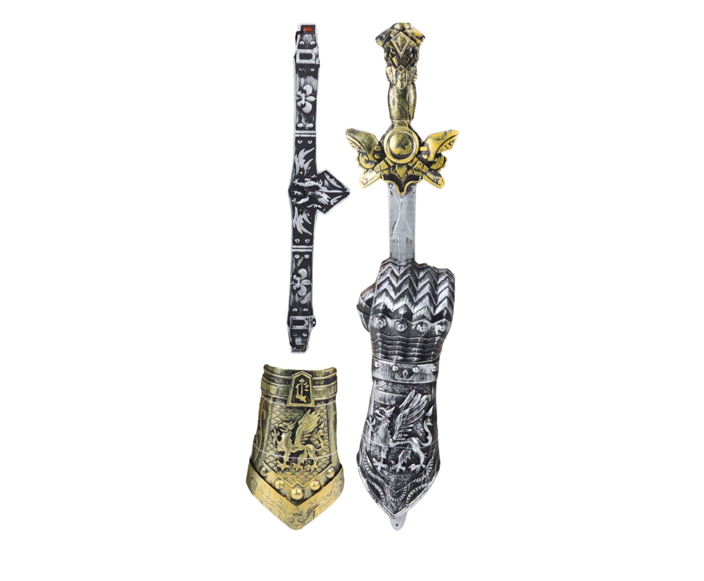 Set cavaler pentru copii, sabie 50 cm, centura 29 cm, negru / argintiu, Lean 24294