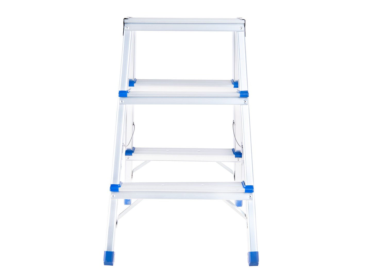 Scara dubla din aluminiu cu 3 trepte, inaltime de lucru 2.19 m, capacitate maxima 150 kg, Geko G02433