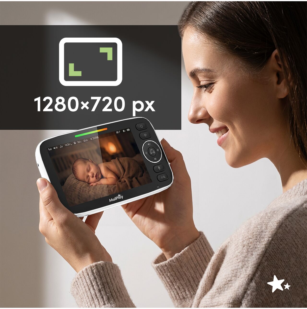 Camera pentru monitorizare bebelusi cu monitor VOX HD LCD 5", MalPlay 113785