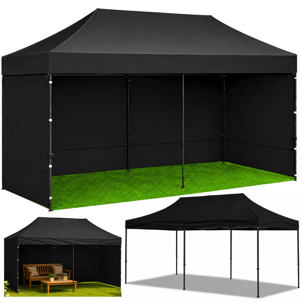 Pavilion de gradina, negru, 3 x 6 m, Lean 29335