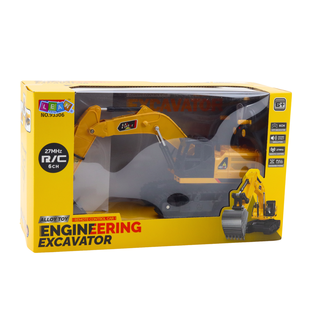 Excavator RC cu senile 6CH, 27MHz, alimentare USB, galben/negru, Lean 22699