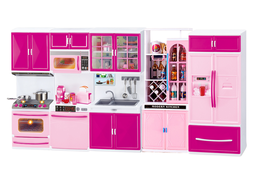 Set mobilier de bucatarie pentru papusi, accesorii incluse, roz, 60x33x7cm, Lean 18097