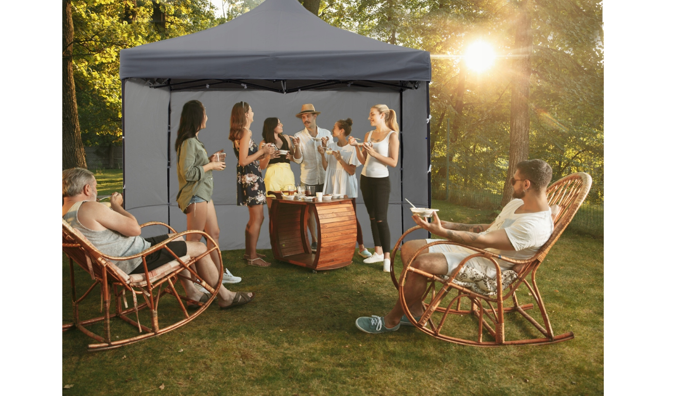 Cort pavilion cu 3 pereti, gri, 3 x 3 m, MalTec 112812