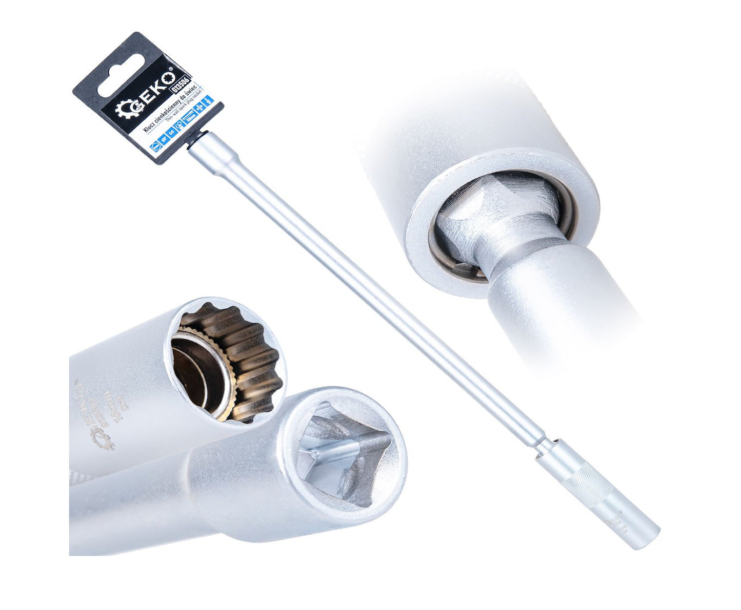 Cheie pentru bujii, 14 mm, 3 / 8", Cr-V, Geko G13506