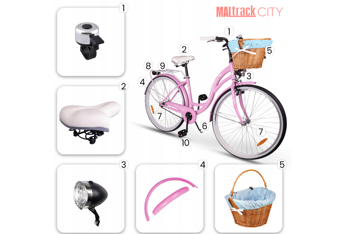 Bicicleta de oras pentru femei cu cos, diametru roata 28", diametru cadru 18", roz lapte, MalTrack 110675