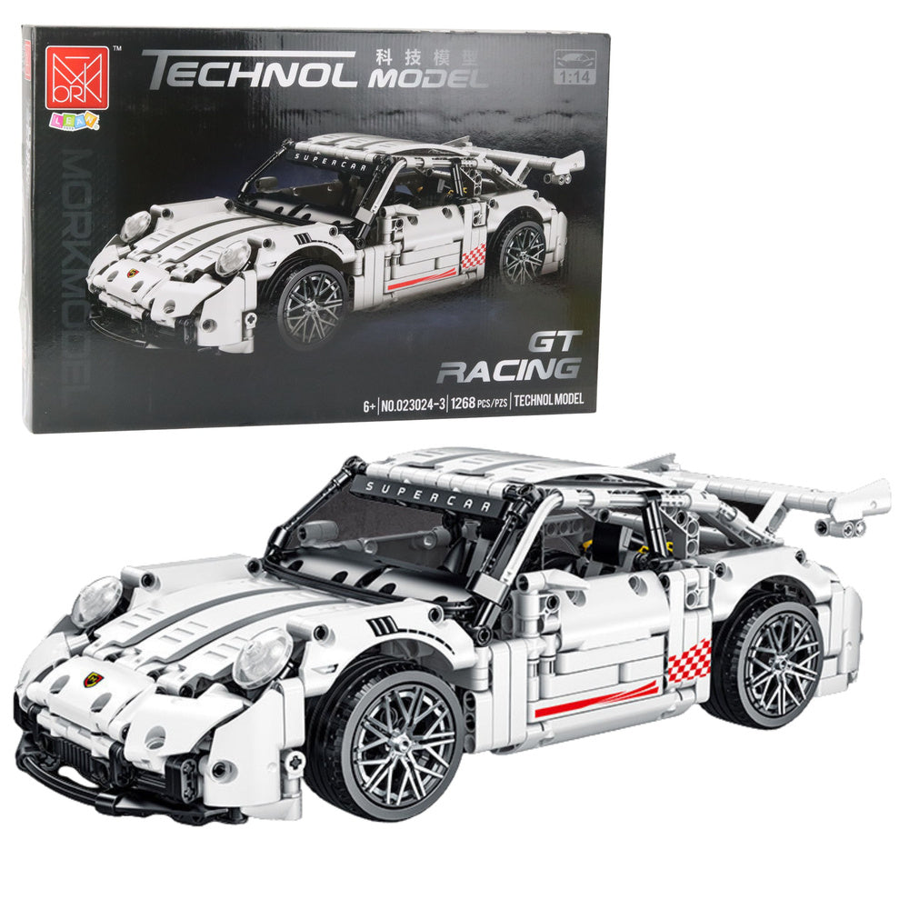 Set de constructie masina de curse GT 1:14, alb, 1268 bucati, Lean 23707