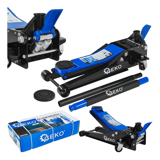 Cric hidraulic tip crocodil cu 2 pistoane si pedala de picior, 75-505mm, 3 T, Geko G02188