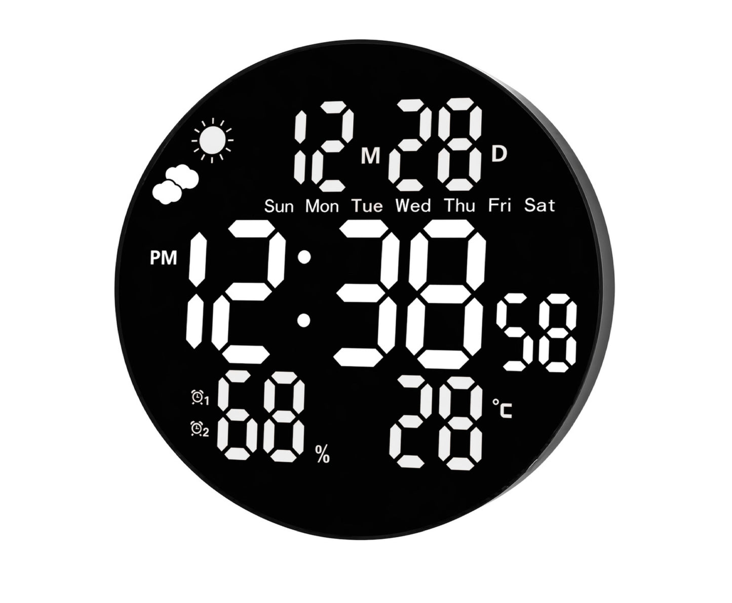 Ceas de perete digital LED cu data, temperatura, umiditate, alarma, telecomanda, 25 cm, Lean 31096