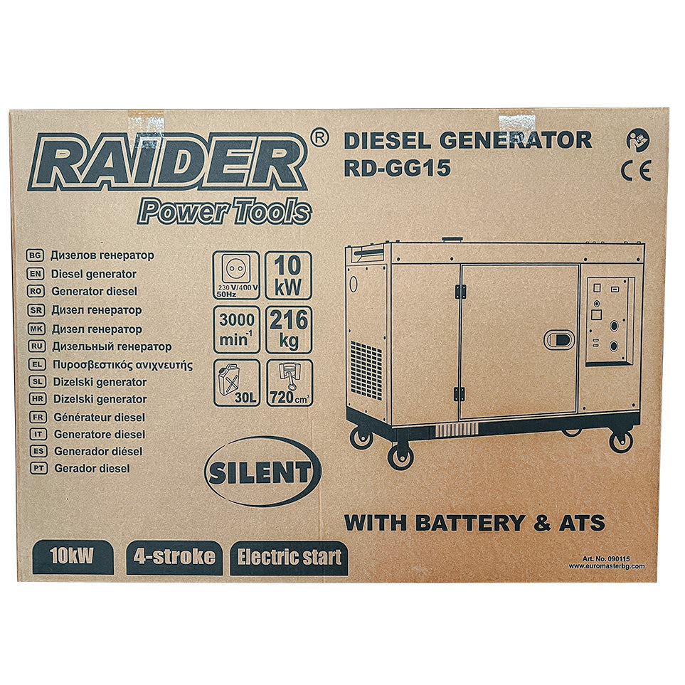 Generator de curent diesel RD-GG15, pornire electrica, 230V&380V, 10 kW, Raider 090115