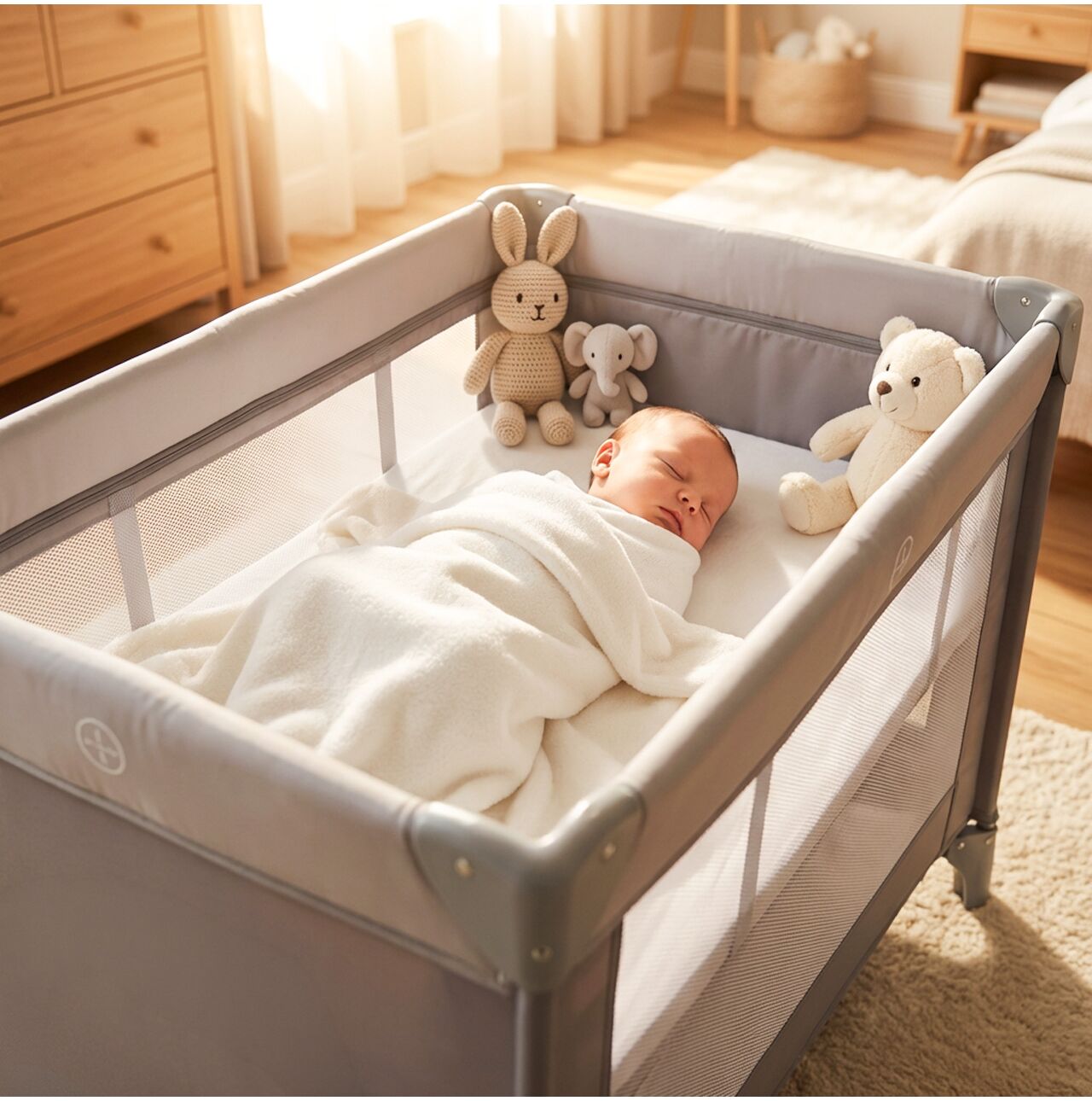 Patut pliabil pentru bebelusi, 125 x 65.5 x 76 cm, MalPlay 113164