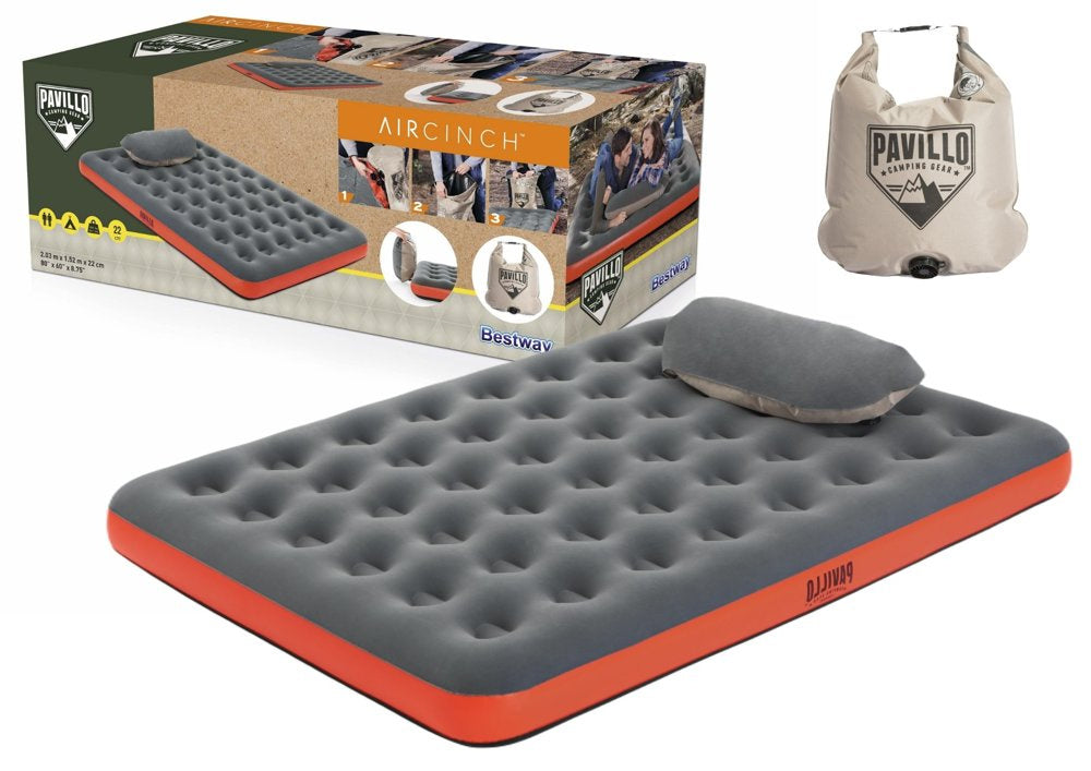 Saltea gonflabila Roll & Relax Queen, 203 x 152 x 22 cm, gri / rosu, Bestway 4322