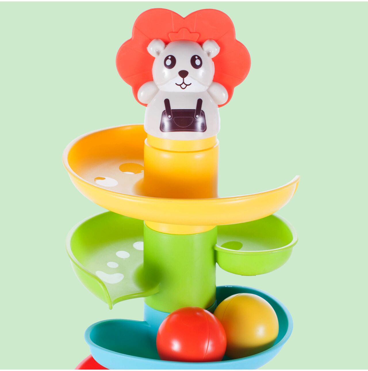 Jucarie pentru copii tobogan spiralat multicolor, inaltime 60 cm, 6 bilute, MalPlay 108092