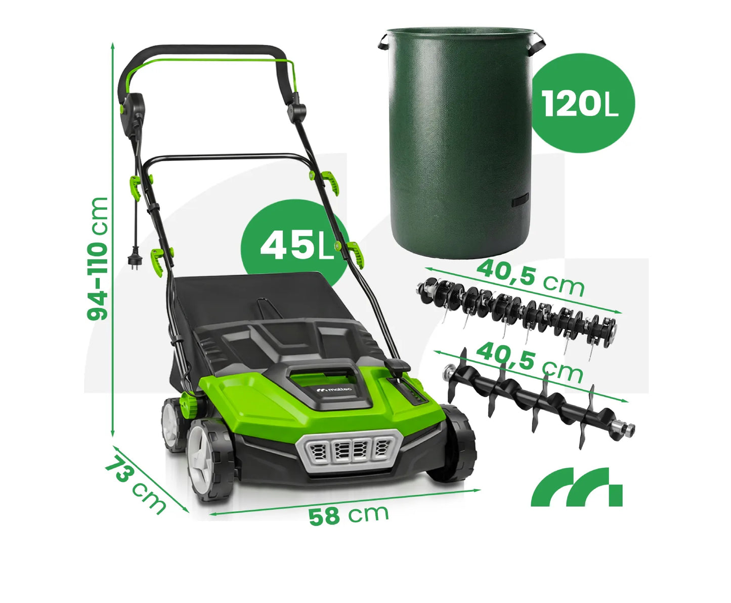 Aerator / Scarificator 2 in 1, latime de lucru 38 cm, 45 l, MalTec 113738