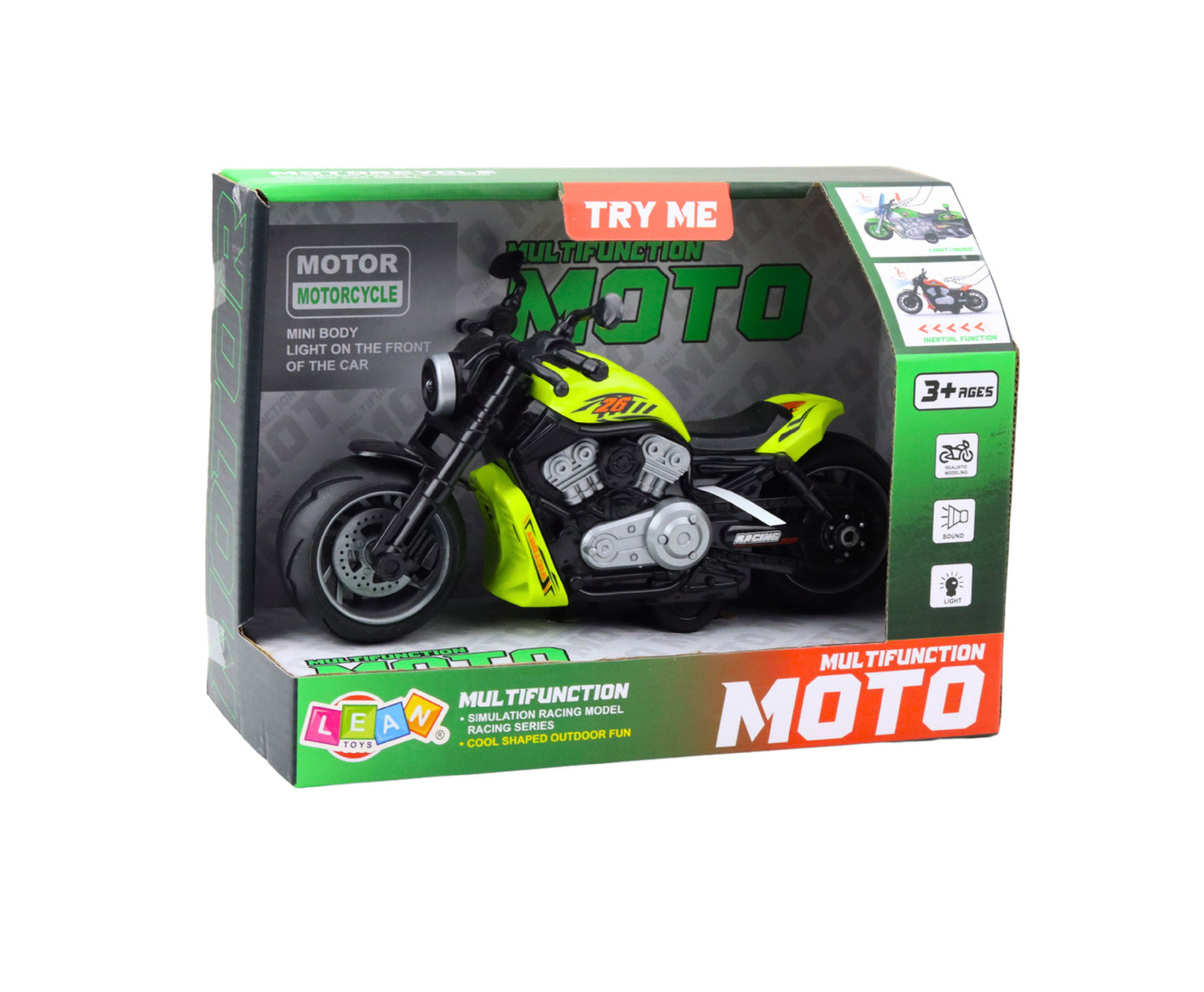 Motocicleta de jucarie cu efecte sonore si luminoase, 22.5 x 12.5 x 11 cm, verde, Lean 24210