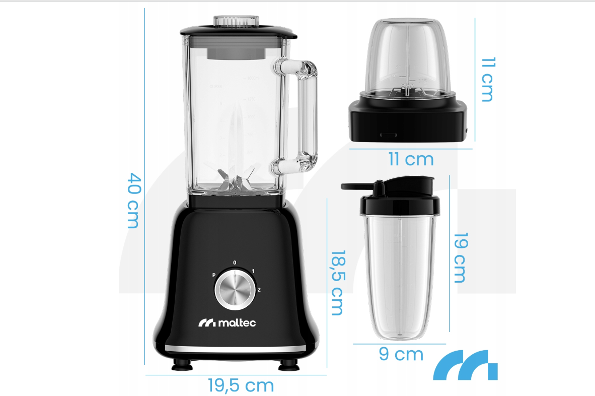Blender Smoothie 1600 ml cu 2 recipiente 600 ml, 1800 W, MalTec 112516