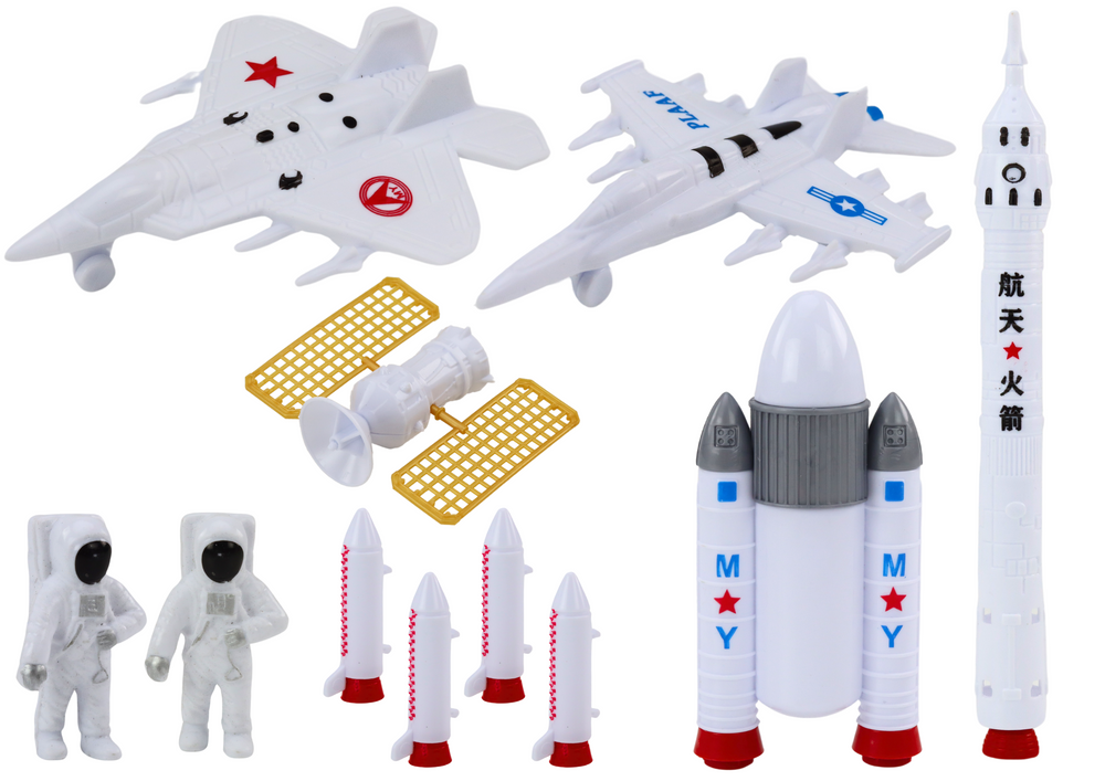 Set figurine spatiale astronauti si rachete, 33.5 x 22.5 x 4 cm, muticolor, 11 piese, Lean 17642