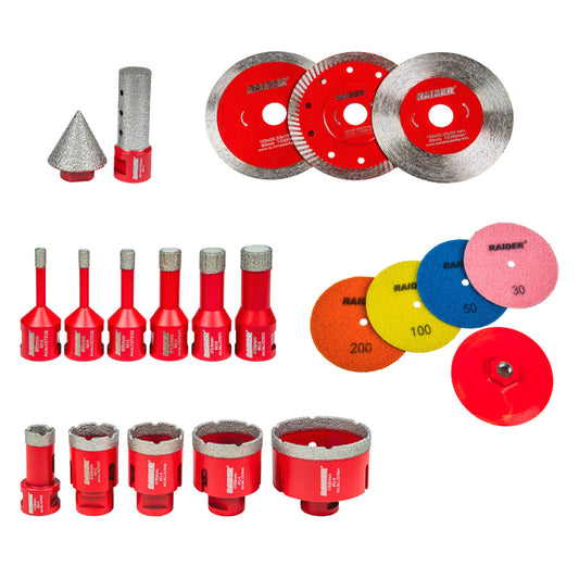 Set discuri si burghie diamantate, 28 bucati, Raider 157869