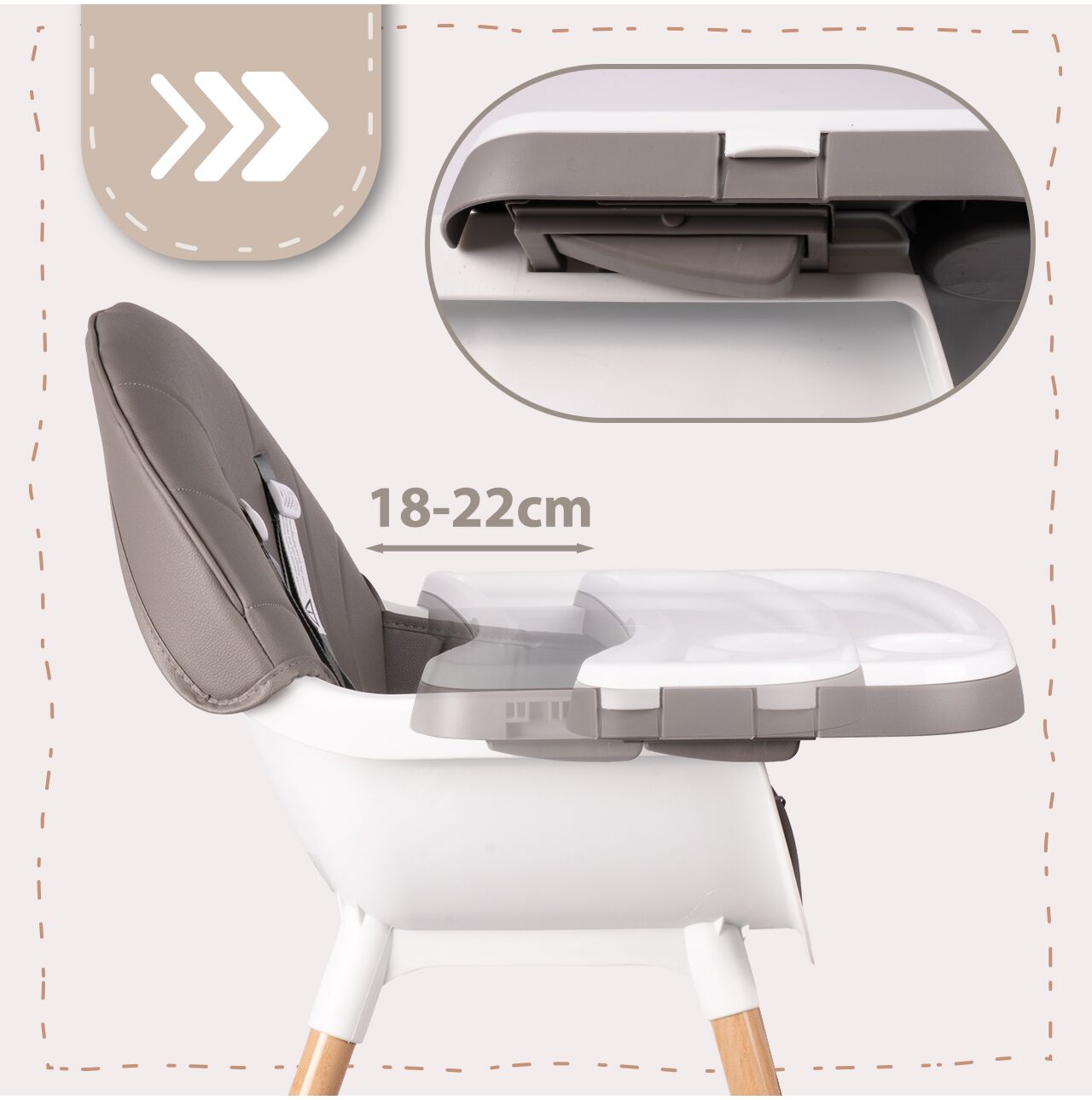 Scaun inalt 3 in 1 pentru hranire, reglabil, cu centuri de siguranta, MalPlay 113158