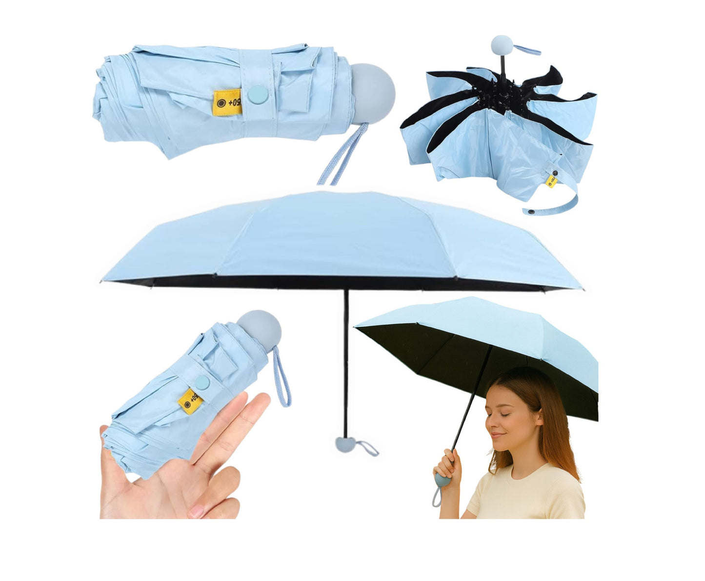 Umbrela pliabila cu protectie solara UV UPF 50+, husa albastra, 90 cm, Lean 27696