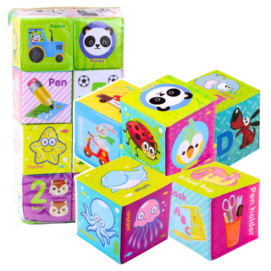 Set 8 cuburi moi educative, multicolor, 6 x 6 cm, Lean 22885