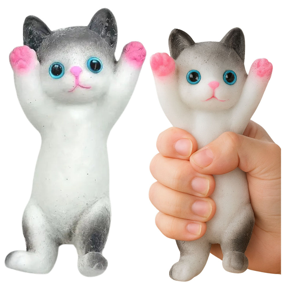 Jucarie senzoriala antistres pisicuta, 13 x 6.5 cm, alb / gri, Lean 27272