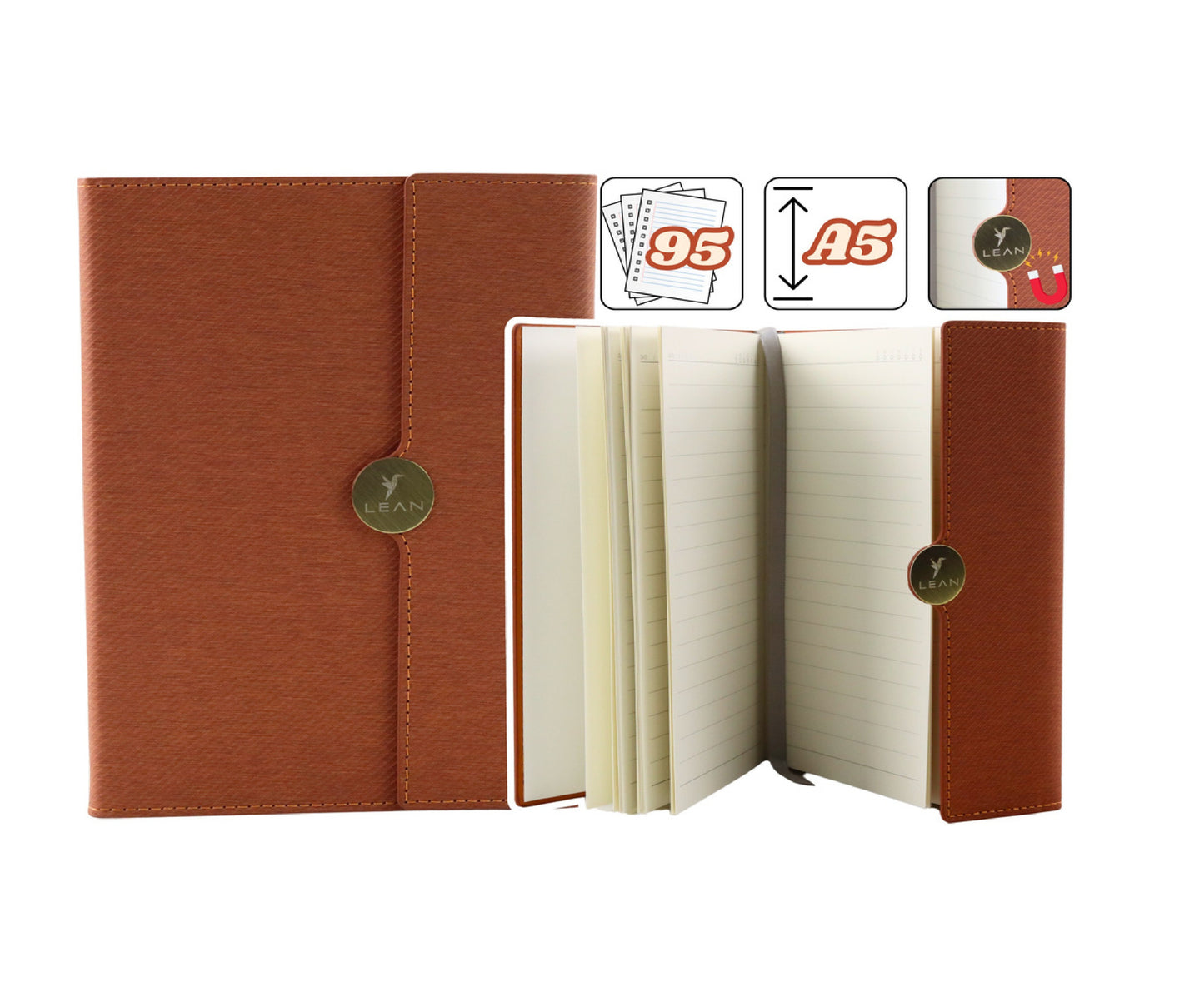 Notepad A5 cu inchidere magnetica, 95 pagini, Lean 20683