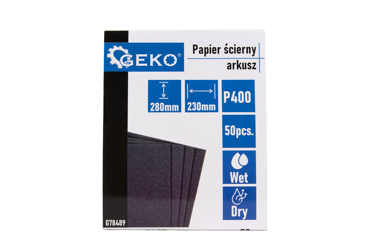 Set hartie abraziva pe baza de apa, 230 x 280 mm, P400, 50 bucati, Geko G78489