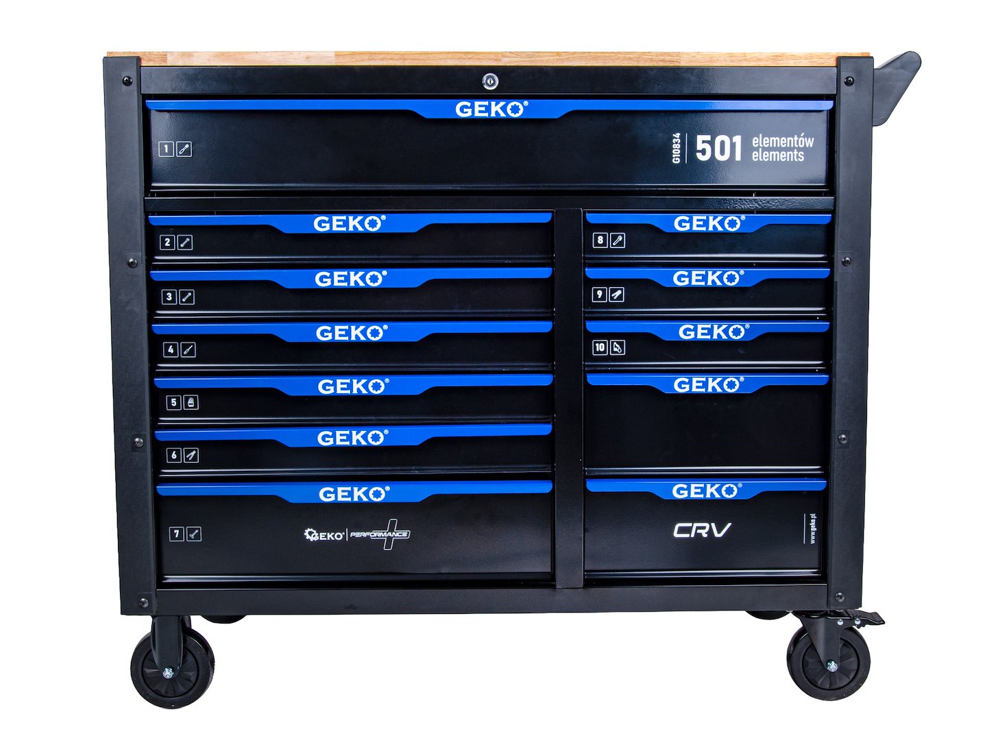 Dulap de scule pentru atelier, 12 sertare, 501 bucati, Geko G10834