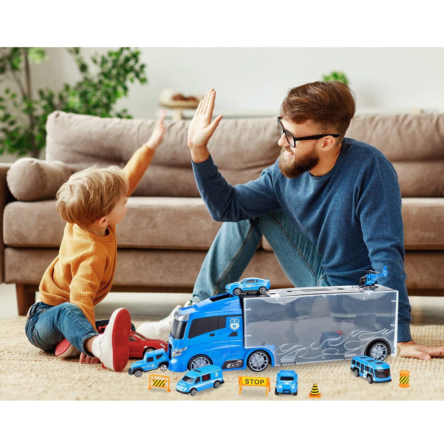 Set camion cu vehicule de politie, 41 x 10 x 15 cm, MalPlay 108438