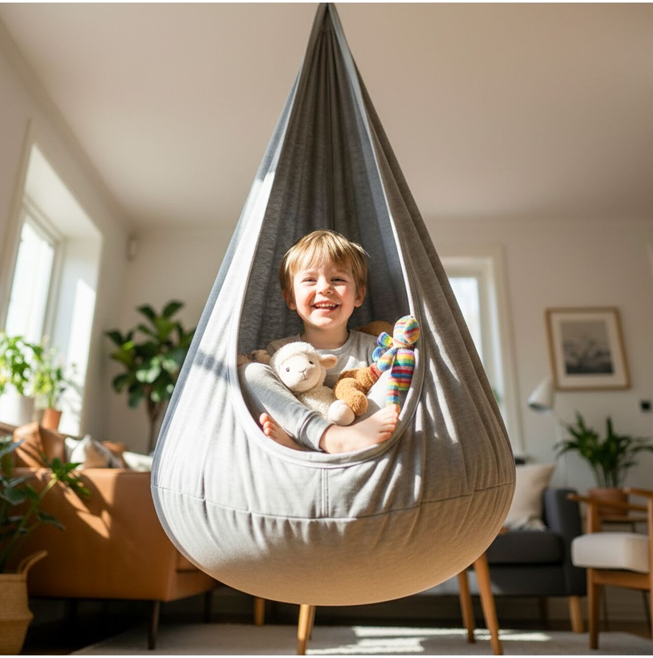 Balansoar suspendat Cocoon pentru copii, capacitate maxima 60 kg, MalPlay 114244
