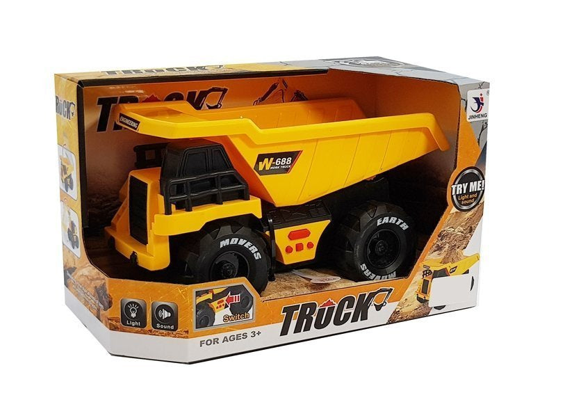 Camion de jucarie cu basculanta cu efecte sonore si luminoase, 25 x 13 x 14 cm, galben / negru, Lean 5644