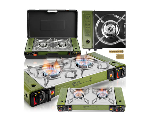 Aragaz de camping cu 2 arzatoare SPARK100 DOUBLE, verde, 2 x 2500 W, MalTec 114503