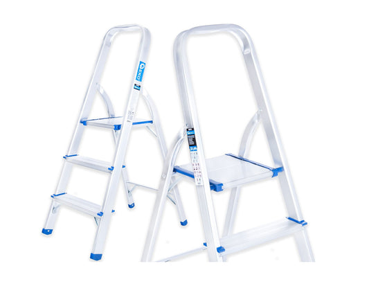 Scara pliabila din aluminiu cu 3 trepte, inaltime de lucru 2.54 m, capacitate maxima 150 kg, Geko G02415