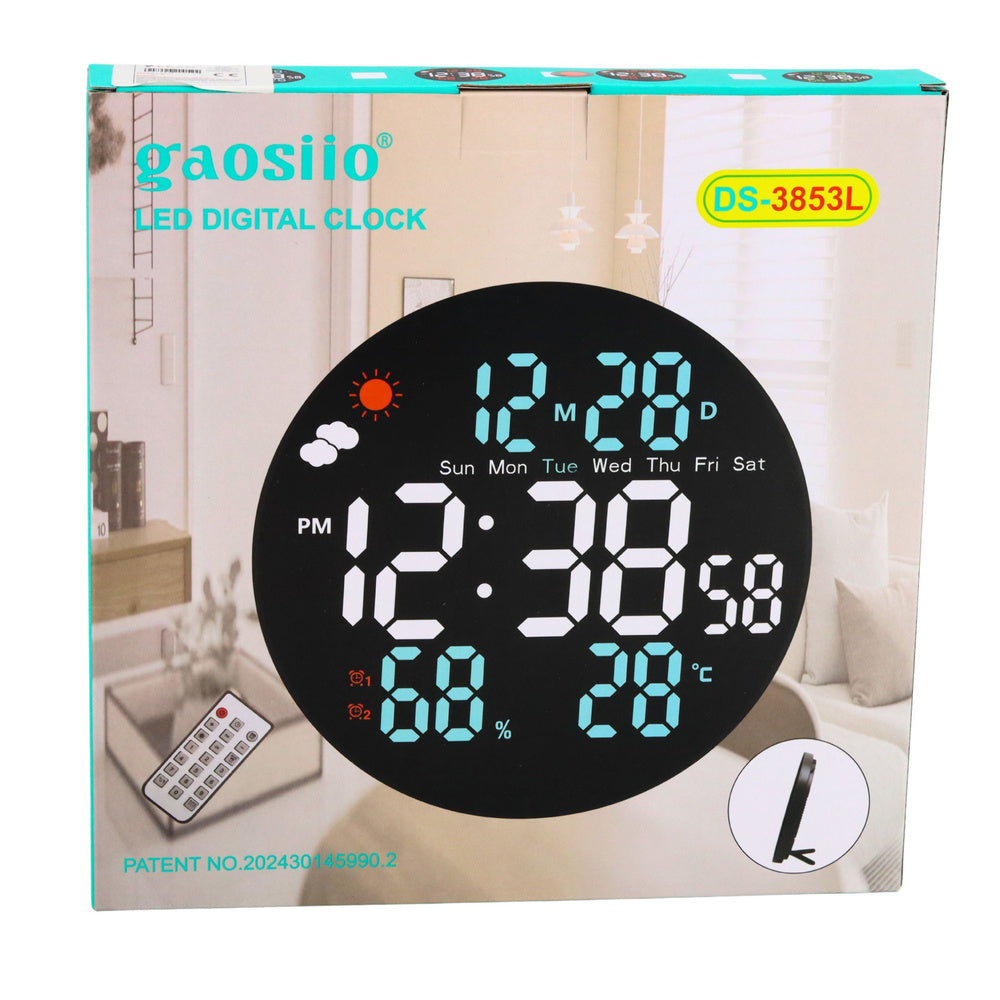 Ceas de perete digital LED cu data, temperatura, umiditate, alarma, telecomanda, 25 cm, Lean 31096