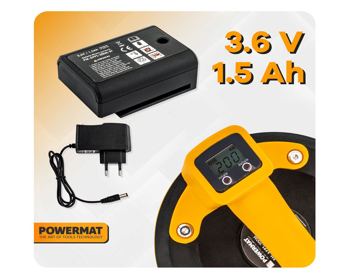 Ventuza electrica pentru placi PM-APPS-200M, capacitate maxima de incarcare 200 kg, Powermat PM1446